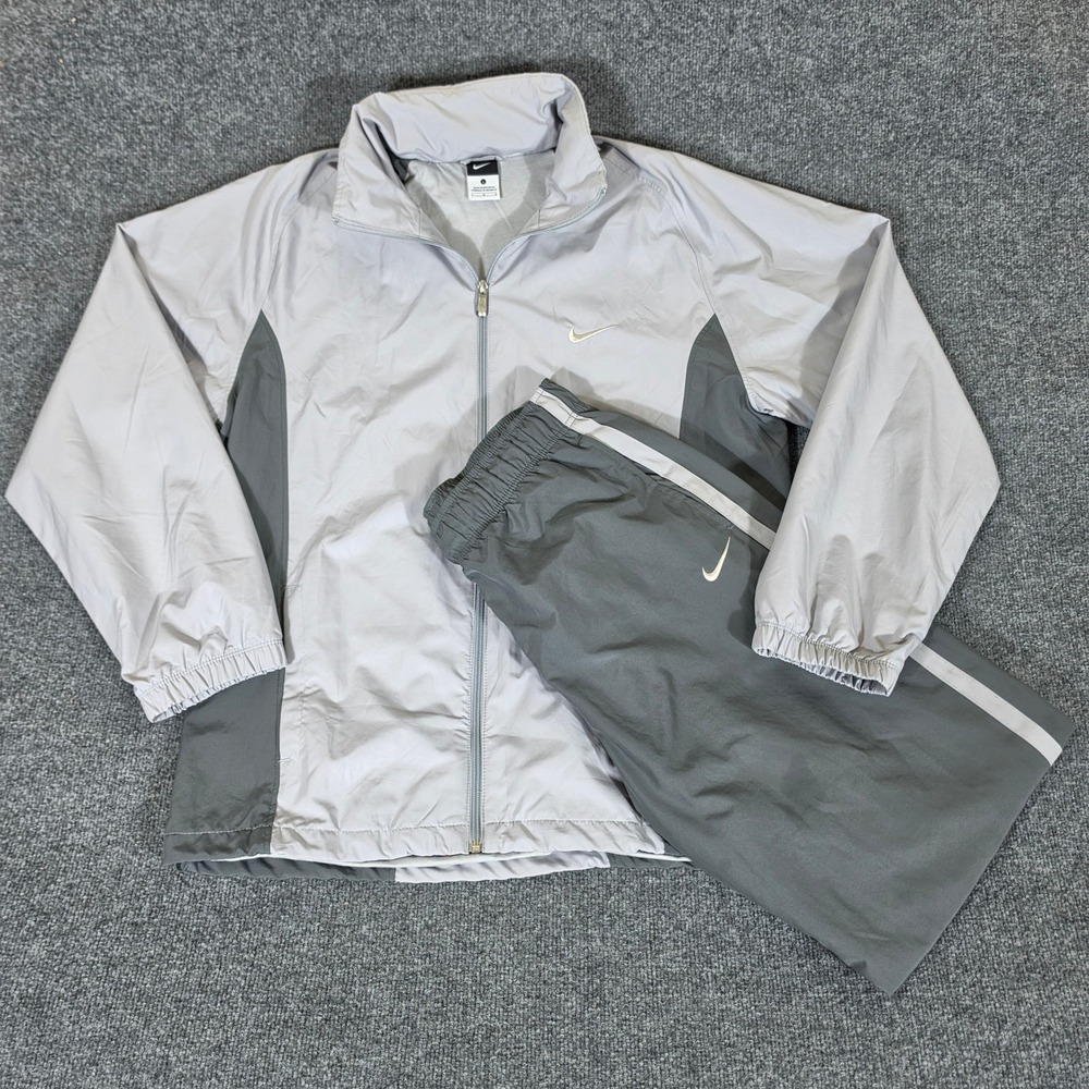 Y2K Nike Mens Grey Colorblock Full Zip Windbreaker Tracksuit Jacket/Pants Large